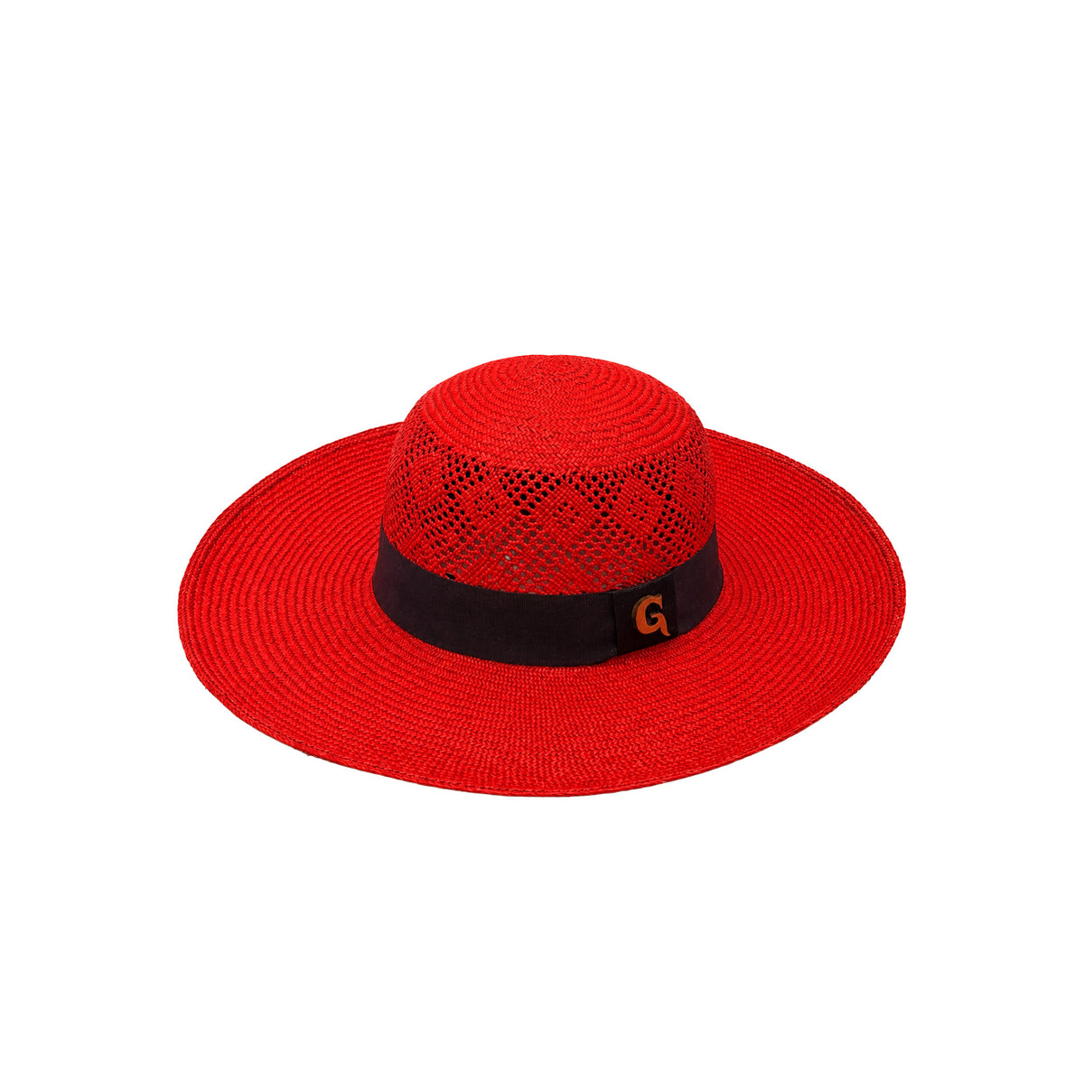 Panama Hat — Red Wide Brim, Open Calado Weave