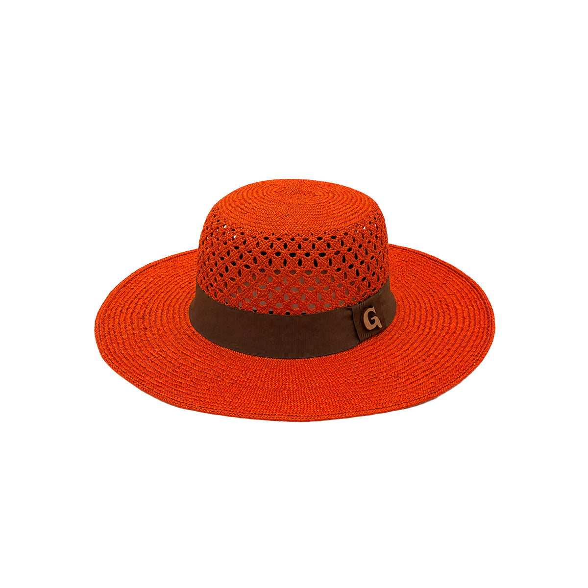 Panama Hat — Orange Wide Brim, Open Calado Weave