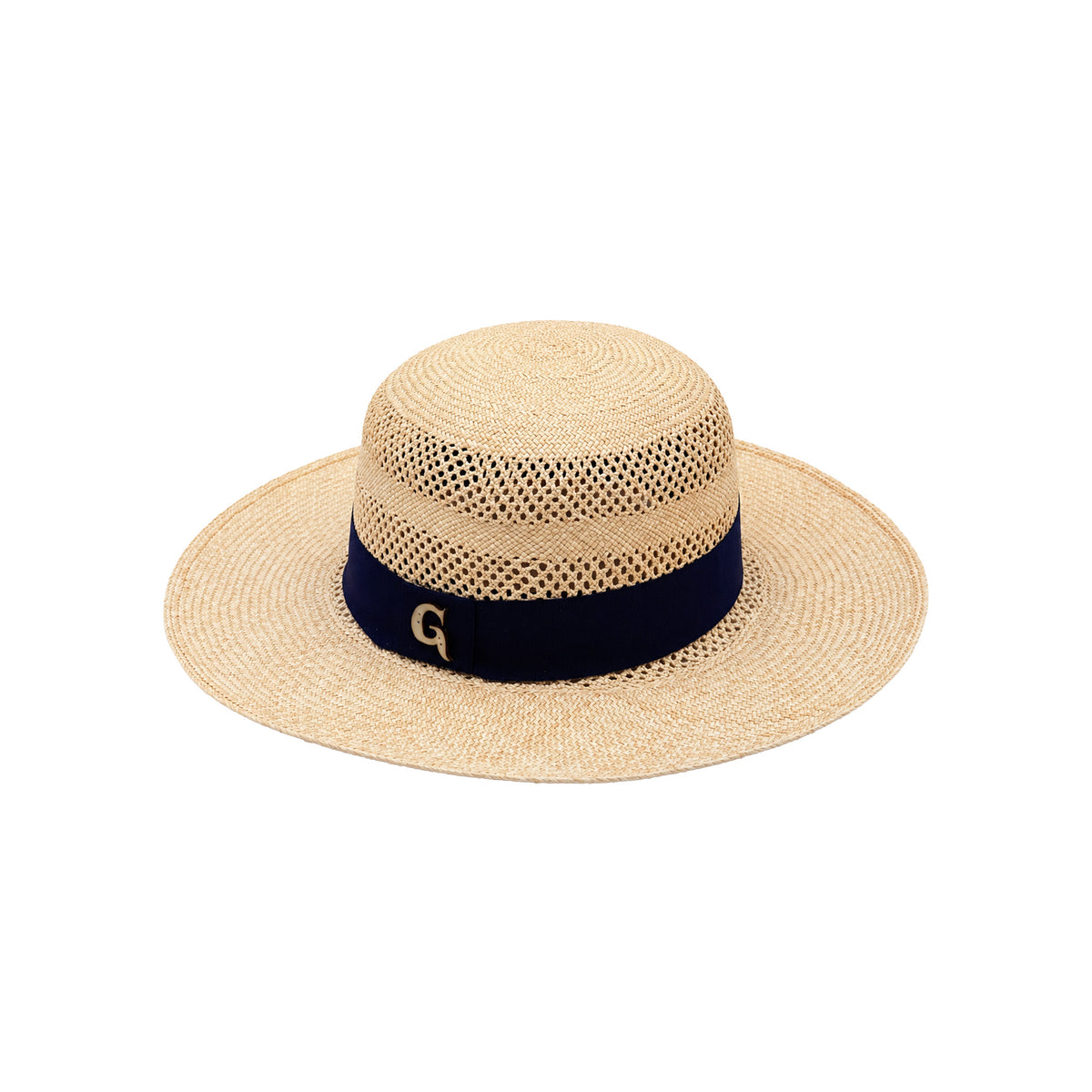 Panama Hat — Natural Open Calado Weave, Navy Band